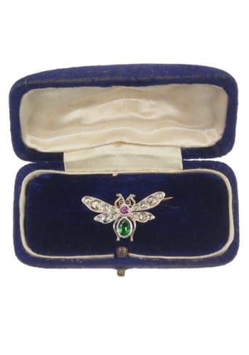 ** SOLD ** Ca. 1900 - Silver; Platinum Brooch Motif "Fly" of Victorian England, incl. Original box - Image 6