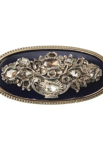 Ca. 1800 - 18 ct. Gold / Silver Brooch with Diamonds & Enamel Georgian England - Image 3