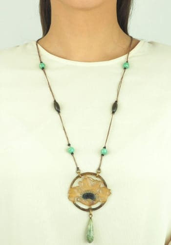 Ca. 1900 - Hand-carved Horn necklace with Glass pearls, "Poppy" signed by GIP Georges Pierre, Art nouveau France - Image 5