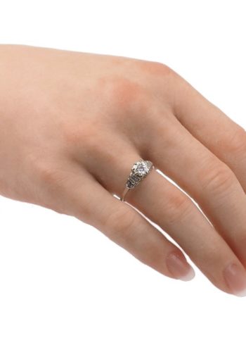 Ca. 1970 - 18 ct. Gold Ring / Engagement ring with Diamond Solitaire & Baguette-cut Diamonds, Vintagering - Image 5