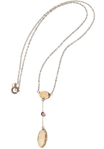 ** SOLD ** Ca. 1910 - 9 ct. Gold Necklace with Opals & Rubies Edwardian England - Image 4