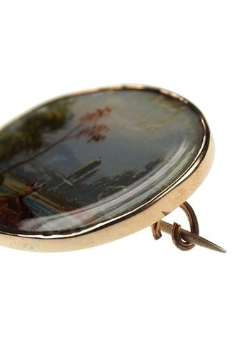 Ca. 1840 - 9 ct. Gold Brooch with Reverse glass painting Victorian - Image 3
