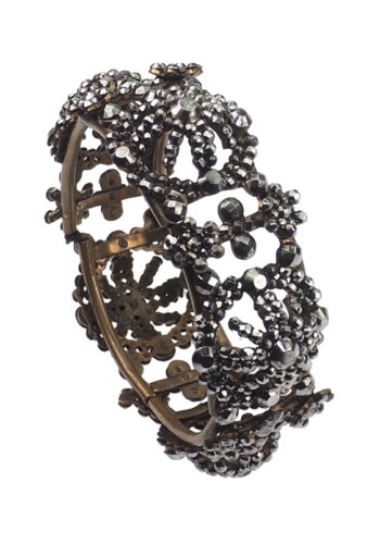 ** SOLD ** Ca. 1860 - Cut Steel Bracelet strung on Elastic strap, faceted & polished Steel jewellery, Victorian England - Image 4