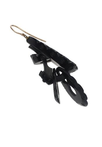 Ca. 1860 - Whitby Jet Earrings, carved and polished, from Victorian England Whitbyjet - Image 4