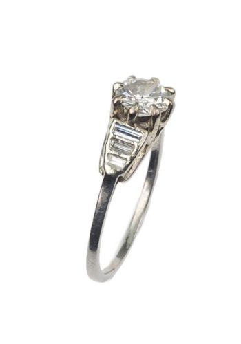 Ca. 1970 - 18 ct. Gold Ring / Engagement ring with Diamond Solitaire & Baguette-cut Diamonds, Vintagering - Image 3