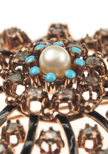 Ca. 1880 - 18 ct. Gold Brooch Diamonds, Turquoises & Pearl Victorian - Image 5