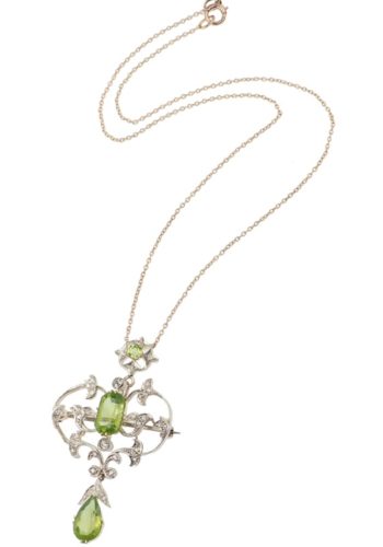 Ca. 1900 - 18 ct. Gold Pendant/Brooch/Necklace, with Diamonds & Peridots England - Image 3