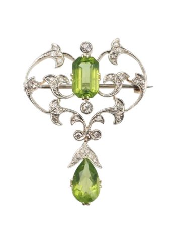 Ca. 1900 - 18 ct. Gold Pendant/Brooch/Necklace, with Diamonds & Peridots England - Image 4