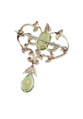 Ca. 1900 - 18 ct. Gold Pendant/Brooch/Necklace, with Diamonds & Peridots England - Image 5