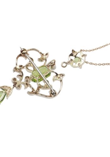 Ca. 1900 - 18 ct. Gold Pendant/Brooch/Necklace, with Diamonds & Peridots England - Image 6