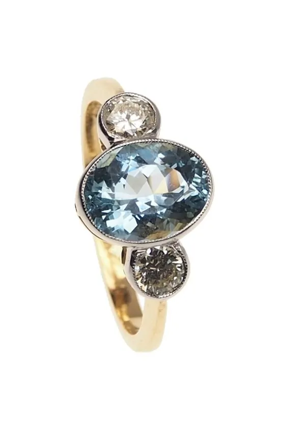 Ca 1960 18 Ct Gold Platinum Vintage Ring With Aquamarine Diamonds Antique Jewellery Berlin Engagement Rings Wedding Bands