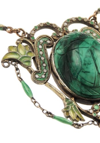 Ca. 1900 - Gold-plated Silver Necklace with Malachite & Enamel, French Art nouveau - Image 3