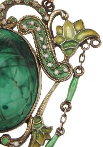 Ca. 1900 - Gold-plated Silver Necklace with Malachite & Enamel, French Art nouveau - Image 4