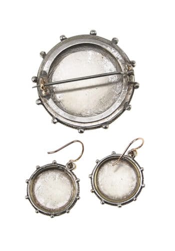 Ca. 1880 - Silver / Gold Set Brooch & Earrings Victorian England - Image 6