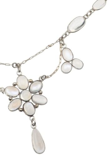 ** SOLD ** Ca. 1900 - Sterling Silver & Moonstones Necklace from Arts+Crafts Movement in England, Edwardian Moonstones jewellery - Image 5