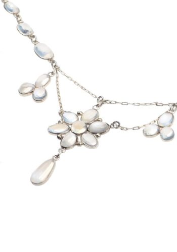 ** SOLD ** Ca. 1900 - Sterling Silver & Moonstones Necklace from Arts+Crafts Movement in England, Edwardian Moonstones jewellery - Image 3