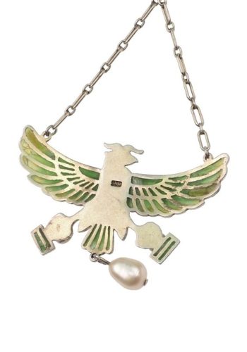 Ca. 1900 - Gold-plated Silver necklace with Window-enamel (Plique-à-jour) from Germany, Egyptian Revival - Image 6