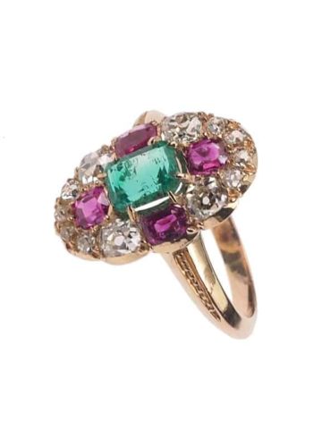 Ca. 1890 - 18 ct. Rose gold Ring, incl. Gemstones Appraisal! - Image 3