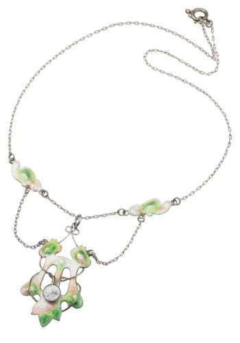 Ca. 1900 - Sterling Silver Arts+Crafts Necklace with Enamel works, from England Art nouveau - Image 4