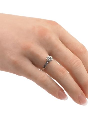 ** SOLD ** Ca. 1930 - Platinum Ring / Engagement ring with Diamond Solitaire, from Art déco England - Image 5