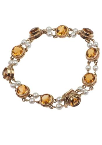 ** SOLD ** Dated 1963 - 9 ct. Gold Vintage Bracelet with Citrines & Cultured pearls, Glasgow Scotland - Image 5