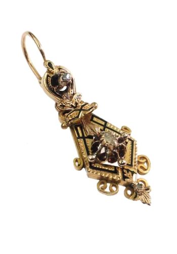 Ca. 1870 - 18 ct. Gold Earrings with Diamonds & Enamel, from the era of Napoleon III. France - Image 4