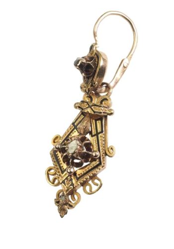Ca. 1870 - 18 ct. Gold Earrings with Diamonds & Enamel, from the era of Napoleon III. France - Image 6