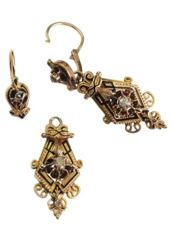 Ca. 1870 - 18 ct. Gold Earrings with Diamonds & Enamel, from the era of Napoleon III. France - Image 5