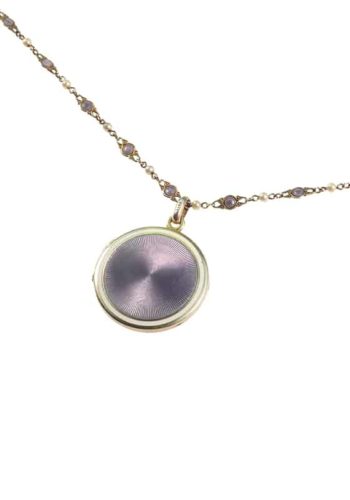 ** SOLD ** Ca. 1900 - Guilloché enameled Locket with Sterling Silver chain - Image 4
