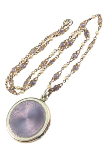** SOLD ** Ca. 1900 - Guilloché enameled Locket with Sterling Silver chain - Image 6