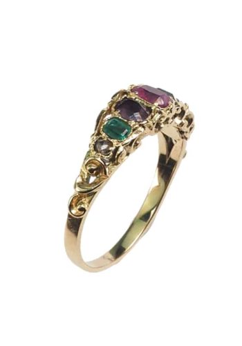 ** SOLD ** Ca. 1850 - Victorian "DEAREST" Ring, made of 15 ct. Yellow-gold - Image 3
