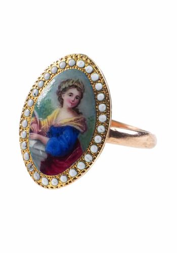** SOLD ** Ca. 1810 - Hand-painted 18 ct. Goldring with Enamel painting, from Georgian England - Image 3