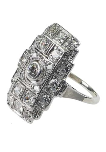 Ca. 1930 - French Art déco Ring with Diamonds, made of 18 ct. Gold & Platinum - Image 3