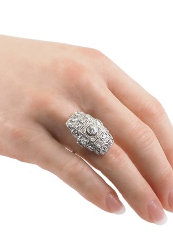 Ca. 1930 - French Art déco Ring with Diamonds, made of 18 ct. Gold & Platinum - Image 5