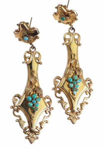 Ca. 1870 - Victorian 15 ct. Gold Earrings with Turquoises, England - Image 4