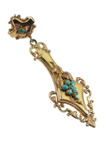 Ca. 1870 - Victorian 15 ct. Gold Earrings with Turquoises, England - Image 3