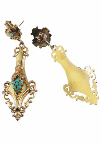 Ca. 1870 - Victorian 15 ct. Gold Earrings with Turquoises, England - Image 5