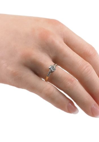 Ca. 1950 - Vintage 18 ct. Gold & Platinum Ring / Engagement ring with Diamond Solitaire, England - Image 5