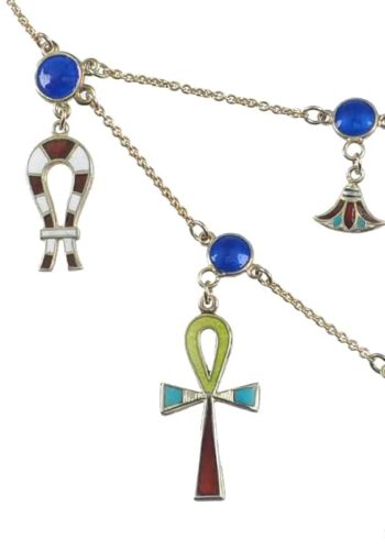 Ca. 1925 - Egyptian Revival Necklace made of gold-plated Silver, with several Enamel applications - Image 3