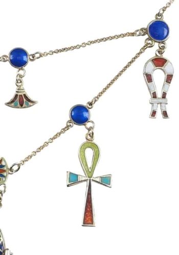 Ca. 1925 - Egyptian Revival Necklace made of gold-plated Silver, with several Enamel applications - Image 4