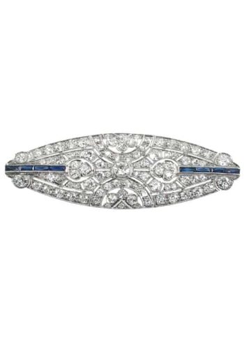 ** SOLD ** Ca. 1925 - Art déco Diamonds Brooch made of Platinum, with Sapphires - Image 4