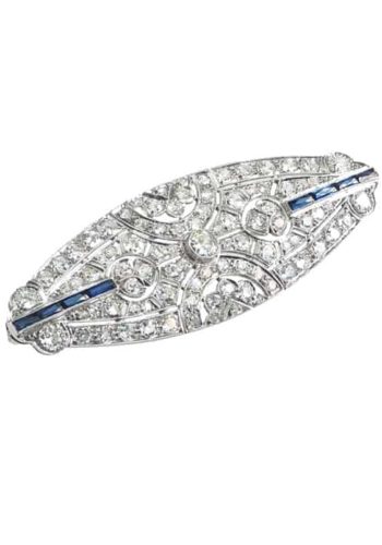 ** SOLD ** Ca. 1925 - Art déco Diamonds Brooch made of Platinum, with Sapphires - Image 3
