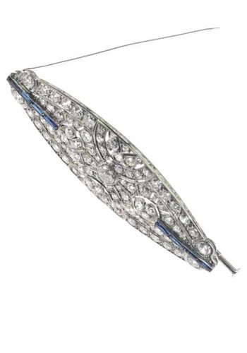 ** SOLD ** Ca. 1925 - Art déco Diamonds Brooch made of Platinum, with Sapphires - Image 7