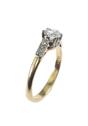 Ca. 1950 - Vintage 18 ct. Gold & Platinum Ring / Engagement ring with Diamond Solitaire, England - Image 3