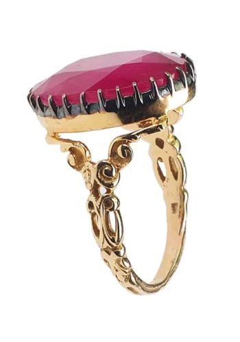 Ca. 1960 - Vintage 14 ct. Gold Cocktail ring with large synthetic Ruby - Image 3