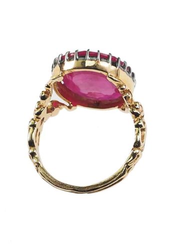 Ca. 1960 - Vintage 14 ct. Gold Cocktail ring with large synthetic Ruby - Image 4