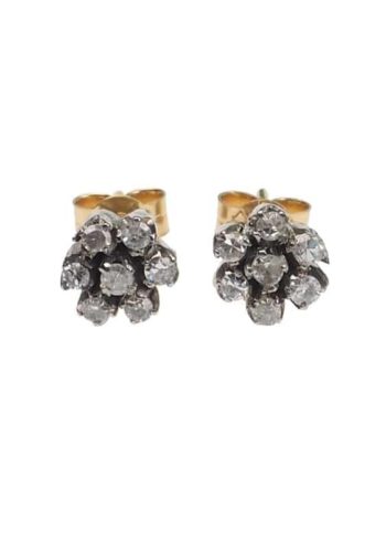 Ca. 1960 - Vintage 18 ct. Gold & Platinum Earrings, with a Diamonds cluster each side - Image 4