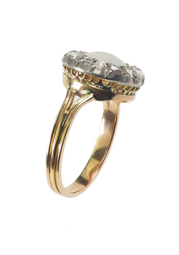 Ca. 1900 - French Art nouveau Moonstone ring with Diamonds, Jugendstil Daisy - Image 3