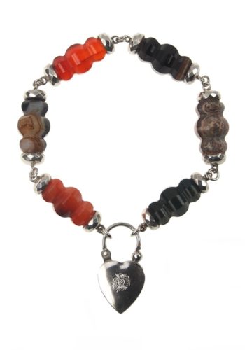 Ca. 1860 - Sterling Silver Bracelet with different-coloured Agates, Scottish Pebbles jewellery - Image 5