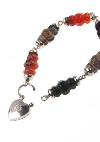 Ca. 1860 - Sterling Silver Bracelet with different-coloured Agates, Scottish Pebbles jewellery - Image 4